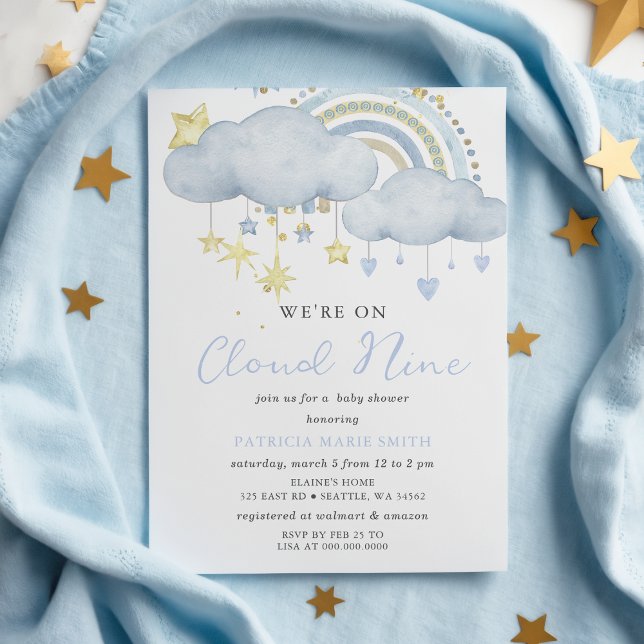 Budget Cloud Nine Baby Boy Baby Shower Invitation (We are on Cloud Nine Baby Boy Baby Shower Invitation)