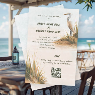 Budget Coastal Wedding Egret in Dunes Invitation Flyer