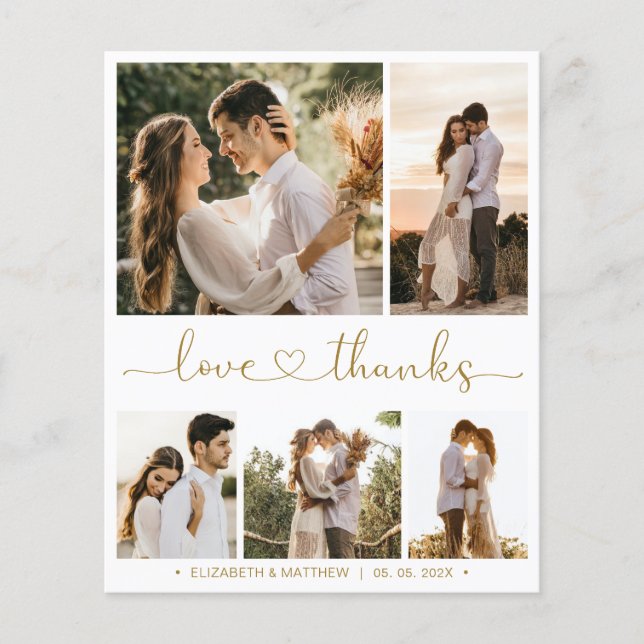 Budget Collage Heart Script Wedding Thank You Card (Front)