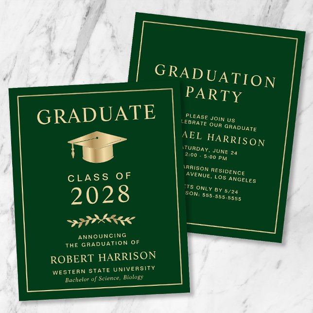 Budget College Green Gold Graduation Party Invite (Creator Uploaded)