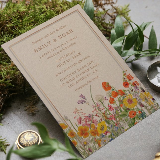 Budget Colorful Wild Flowers Country Boho Wedding Invitation (Creator Uploaded)