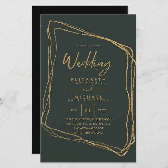 BUDGET Colour Trends GOLD Wedding Invite Modern (Front/Back)