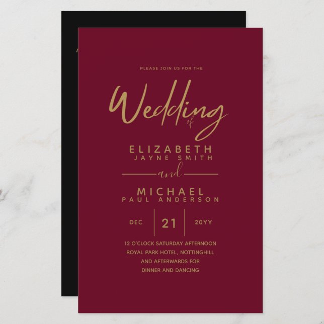 BUDGET Colour Trends GOLD Wedding Invite Modern (Front/Back)