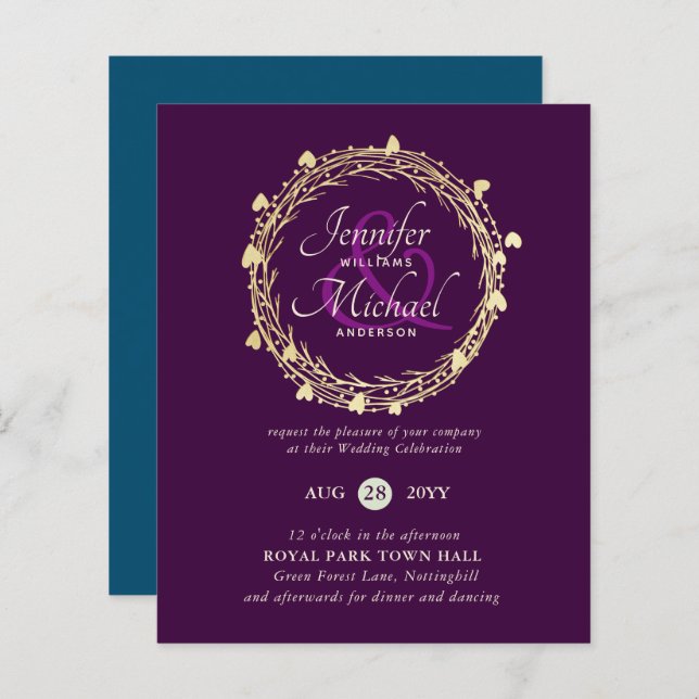 BUDGET Colour Trends Gold Wreath Wedding Invite (Front/Back)
