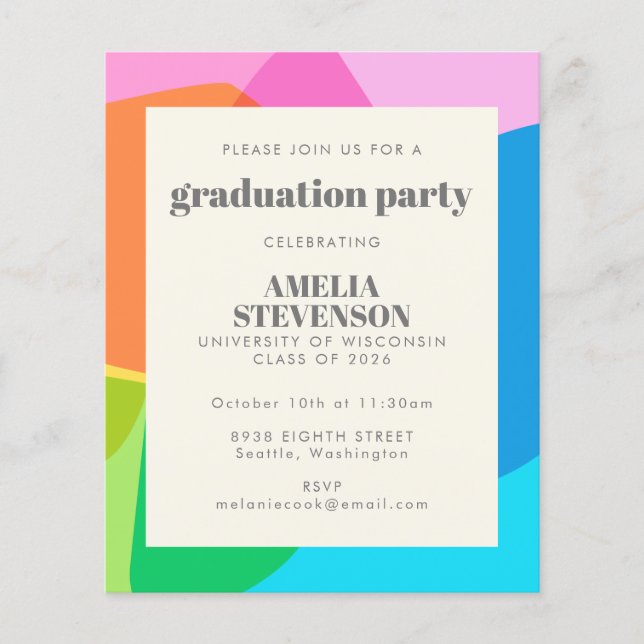 Budget Colourful Abstract Graduation Party Invite (Front)