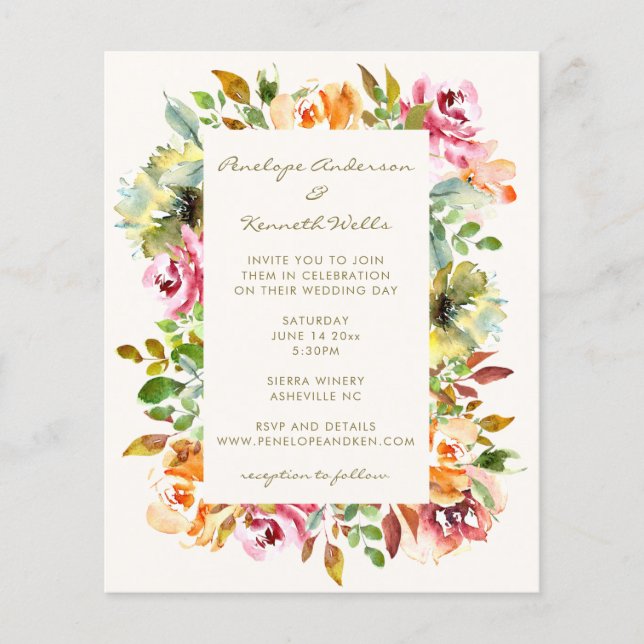 Budget Colourful Floral Wedding QR Code Invite (Front)