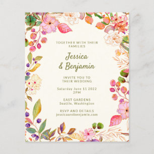 Budget Colourful Watercolor Floral Wedding Invite