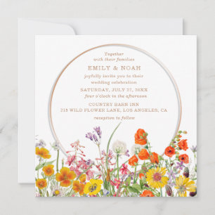 Budget Colourful Wild Flowers Country Boho Wedding Invitation