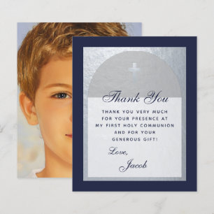 Budget Communion Navy Blue Silver Thank You Card