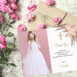 Budget confirmation blush pampas photo thank you<br><div class="desc">A modern and elegant confirmation,   thank you card. A chic white background decorated with blush florals and pampas grass.  Personalise and add your photo of the confirmant,  thank you note and name.</div>