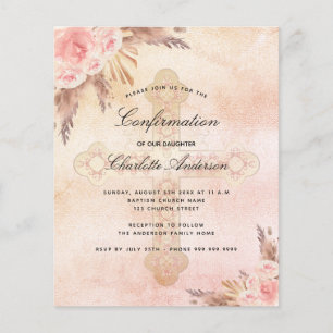 Budget confirmation blush rose pampas grass floral
