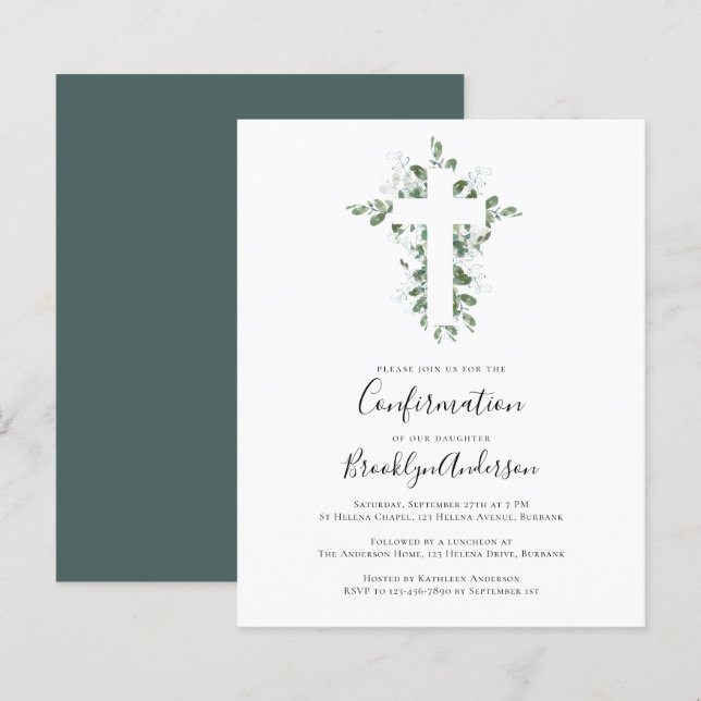 BUDGET Confirmation Invitation | Eucalyptus Cross (Front/Back)