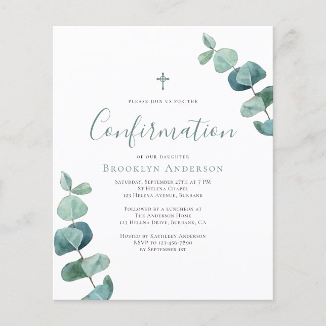 BUDGET Confirmation Invitation | Eucalyptus Sprigs (Front)