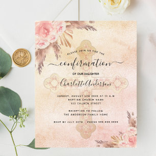 Budget confirmation pampas grass blush rose floral