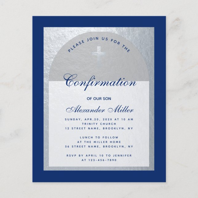 Budget Confirmation Royal Blue Silver Invitation (Front)