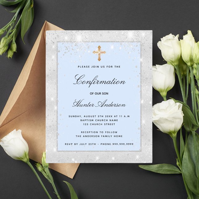 Budget confirmation silver blue glitter boy cross (Creator Uploaded)