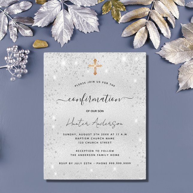Budget confirmation silver glitter invitation (Creator Uploaded)