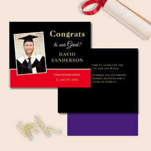 Budget Congrats Grad Photo Black Red Announcement