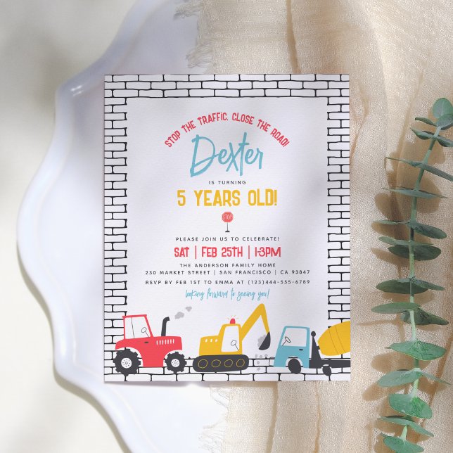 Budget Construction Vehicles Boy Birthday Postcard (Creator Uploaded)