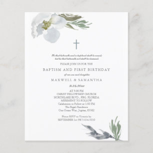 Budget Cool Grey Watercolor Florals Twins Baptism Flyer