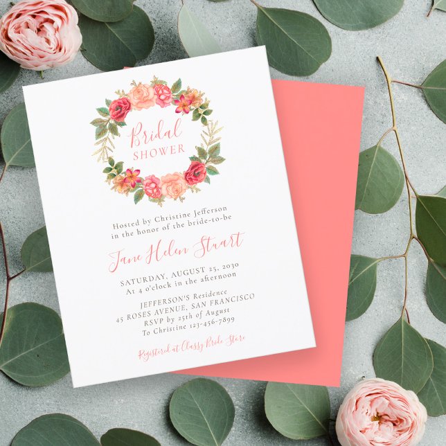 Budget coral floral bridal shower invitations (Creator Uploaded)