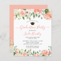 Budget Coral Floral Graduation Party Invitation