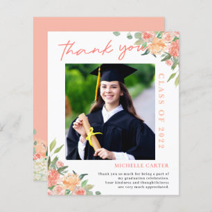 Budget Coral Floral Photo Graduation Thank You