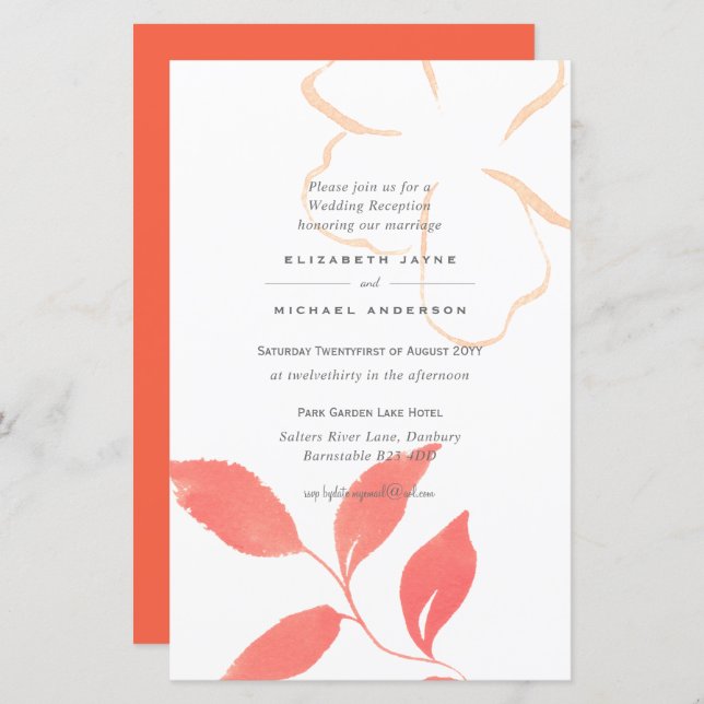 BUDGET Coral Leaf Wedding Invite A9 (Front/Back)