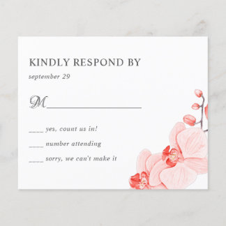 BUDGET Coral orchid chic Botanical Wedding RSVP
