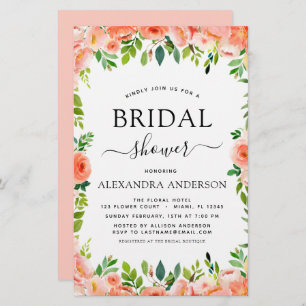 Budget Coral Peach Bridal Shower Floral Invitation
