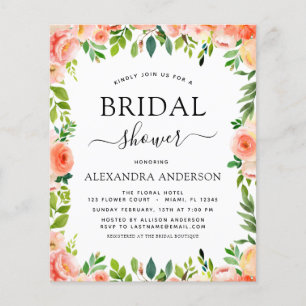 Budget Coral Peach Bridal Shower Floral Invitation Flyer