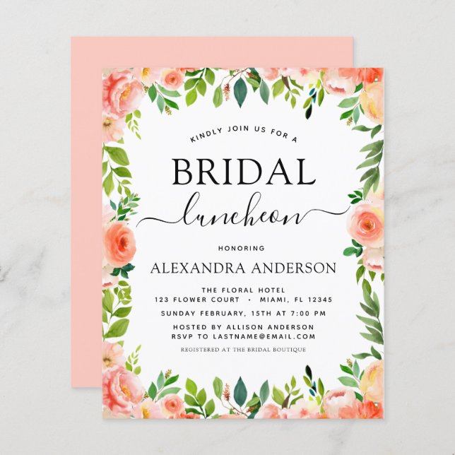 Budget Coral Peach Bridal Shower Luncheon (Front/Back)