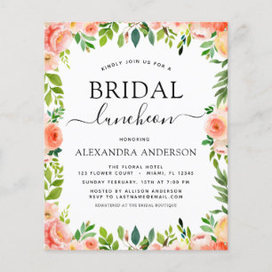 Budget Coral Peach Bridal Shower Luncheon Flyer