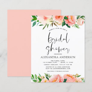 Budget Coral Peach Floral Bridal Shower Invitation