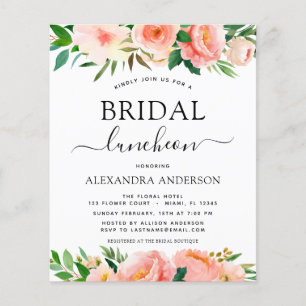 Budget Coral Peach Floral Bridal Shower Luncheon Flyer