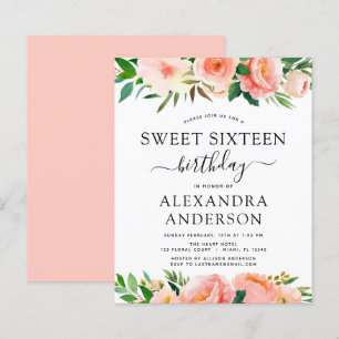 Budget Coral Peach Floral Sweet Sixteen