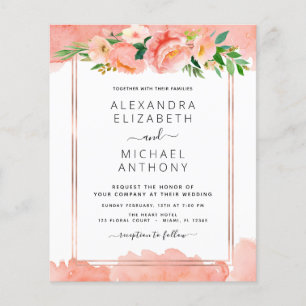 Budget Coral Peach Floral Wedding Invitation