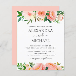 Budget Coral Peach Floral Wedding Invitation