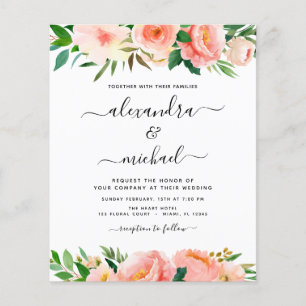 Budget Coral Peach Floral Wedding Invitation Flyer