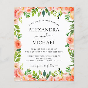 Budget Coral Peach Floral Wedding Invitation Flyer