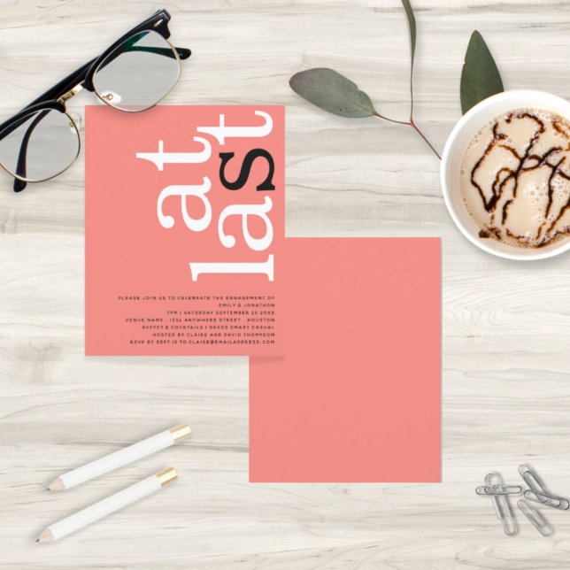 BUDGET Coral Rose At Last Engagement Party Invite (Creator Uploaded)