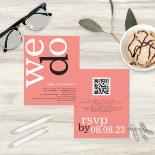 BUDGET Coral Rose Text QR Code Wedding Invite