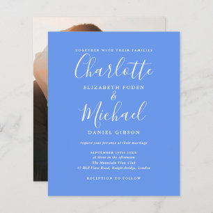 Budget Cornflower Blue Photo Wedding Invitation