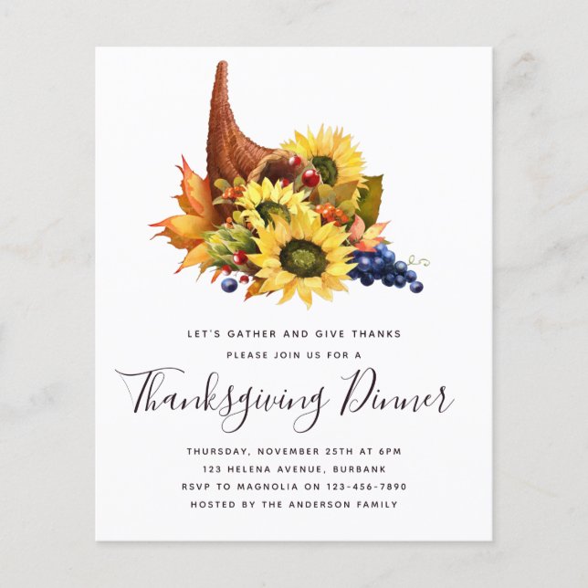 Budget Cornucopia Thanksgiving Dinner Invitation (Front)