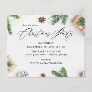 Budget Cosy Rustic Pine Leaves Christmas Party Flyer