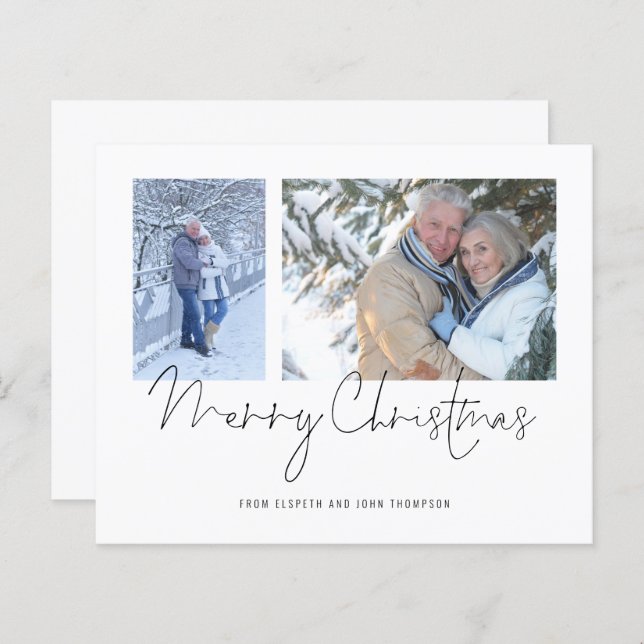 Budget Couple 2 Photos Script Merry Christmas Card (Front/Back)