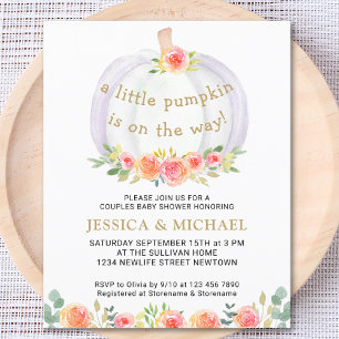 Budget Couples Pumpkin Floral Baby Shower Invite