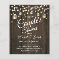 Budget Couple's Shower Rustic Wood Invitation