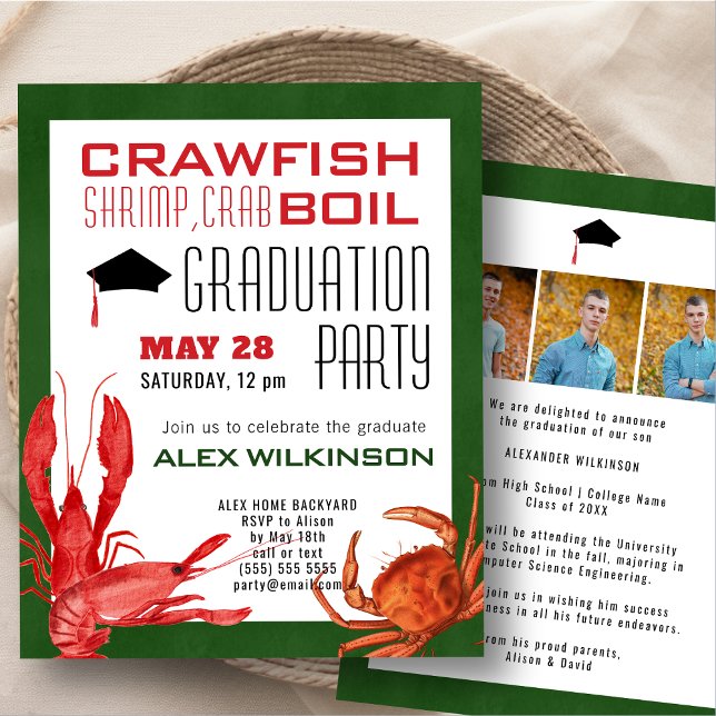 BUDGET Crawfish Boil 3 Photo GRAD Party Invitation Flyer (Creator Uploaded)