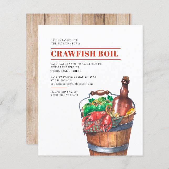 Budget Crawfish Boil Summer Party Invitation (Front/Back)